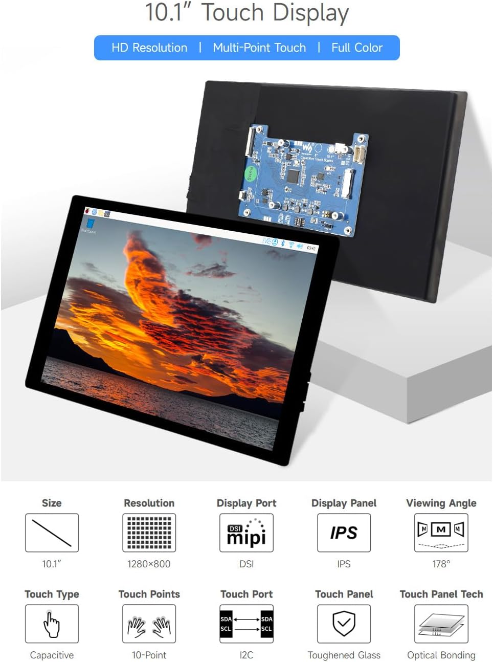 شاشة Waveshare 10.1 بوصة IPS ت - مراجعة Raspberry Pi 10.1 Inch Capacitive Touch Screen Ips وسعره